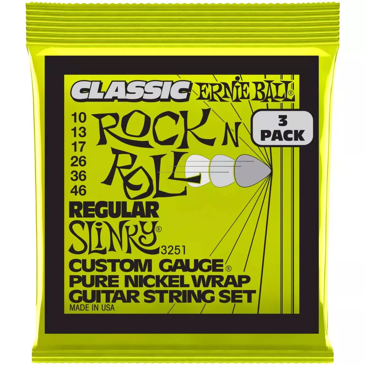 ERNIE BALL 3251 струны для эл. гитары Regular Slinky Classic RnR Pure (10-46)