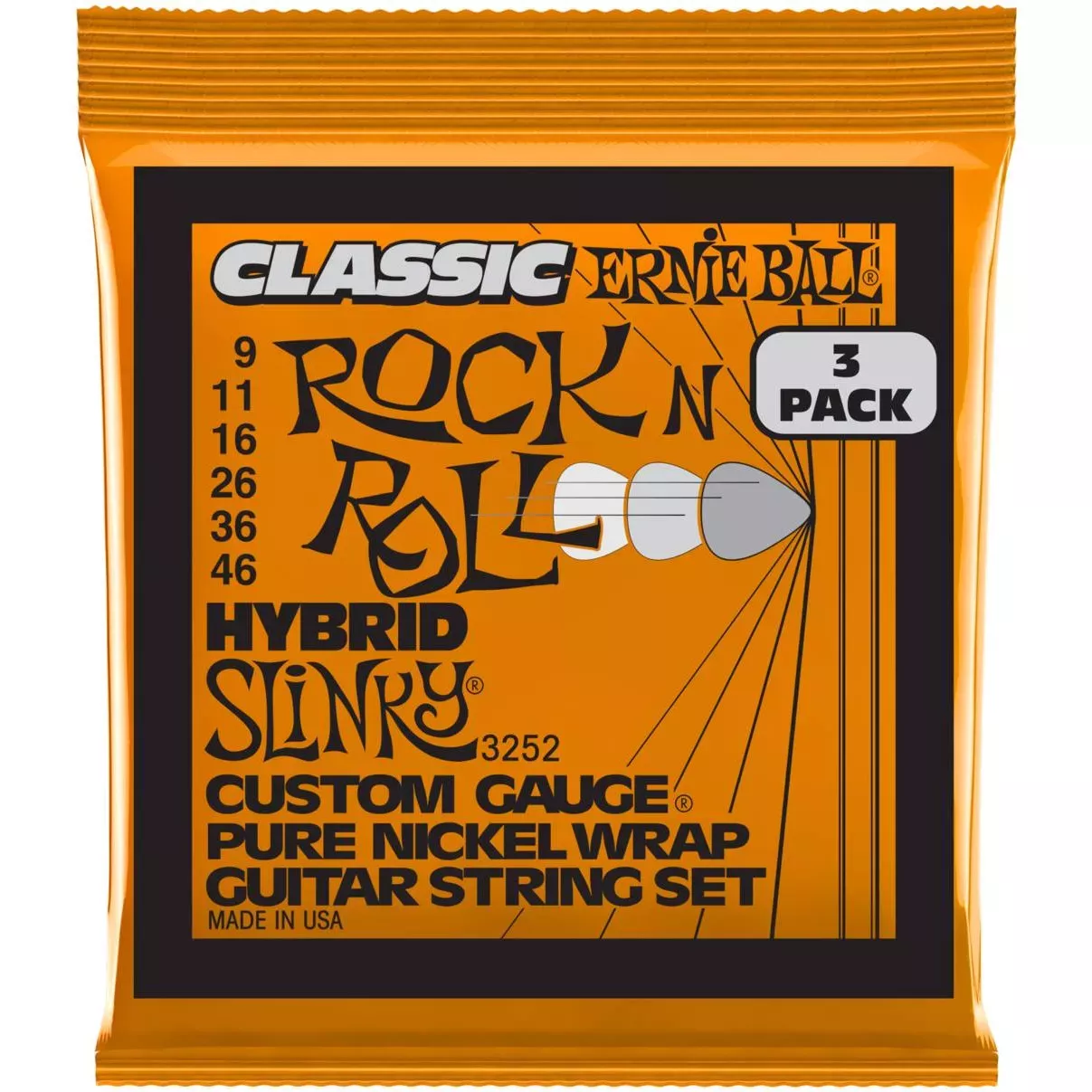 ERNIE BALL 3252  струны для эл. гитары Hybrid Slinky Classic RnR Pure (9-46)