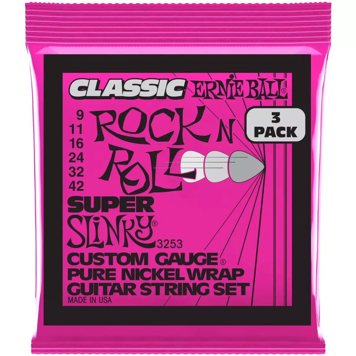 ERNIE BALL 3253 струны  для эл.гитары Super Slinky Classic RnR Pure (9-42)