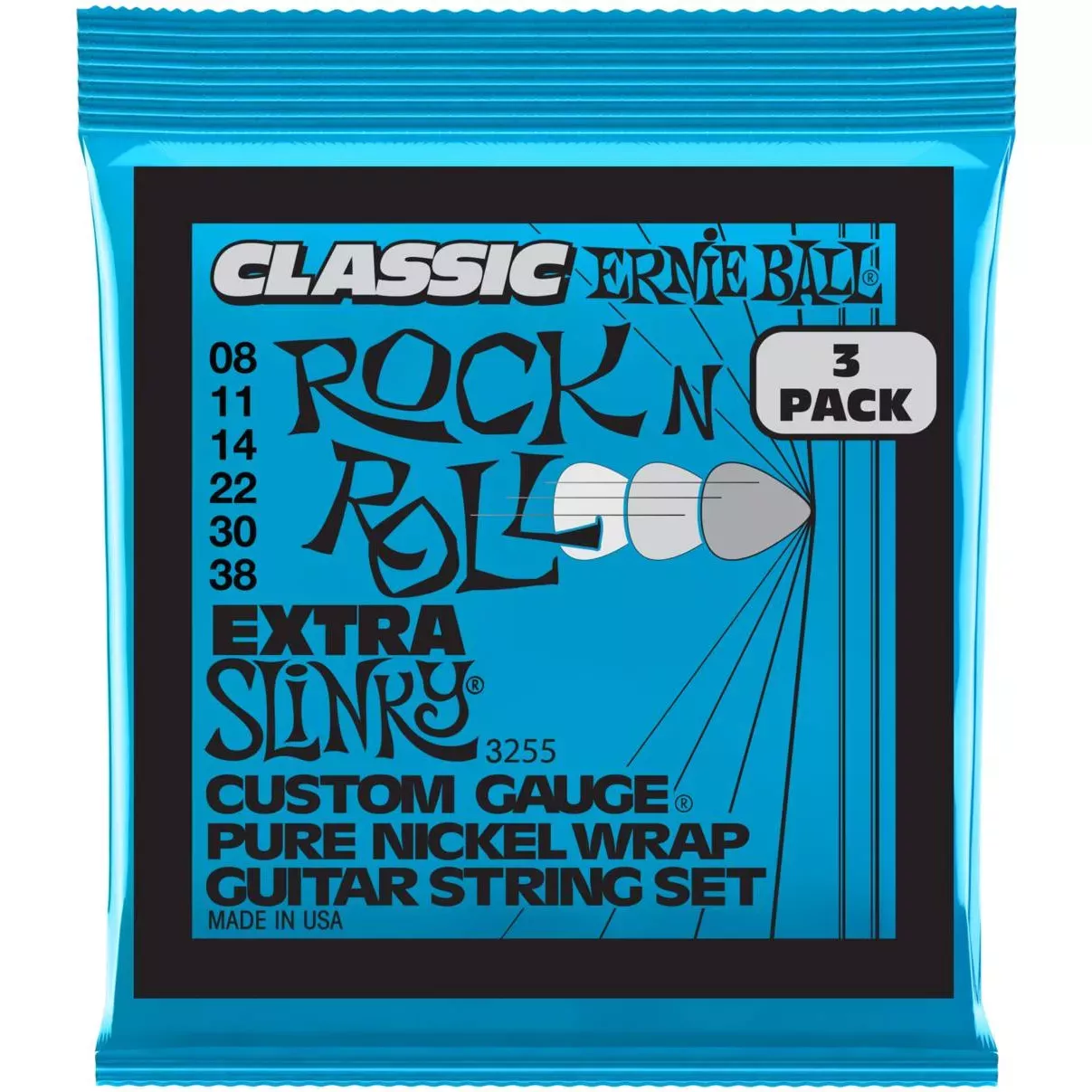 ERNIE BALL 3255 струны для эл.гитары Extra Slinky Classic RnR Pure (8-38)