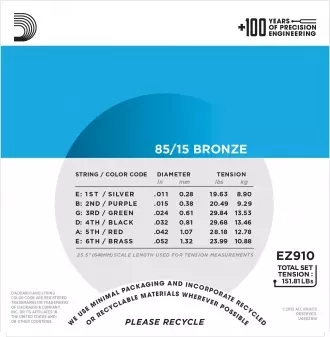 D'ADDARIO EZ910 Набор 6 струн для гитары акустик D'ADDARIO EZ910 Набор 6 струн для гитары акустик